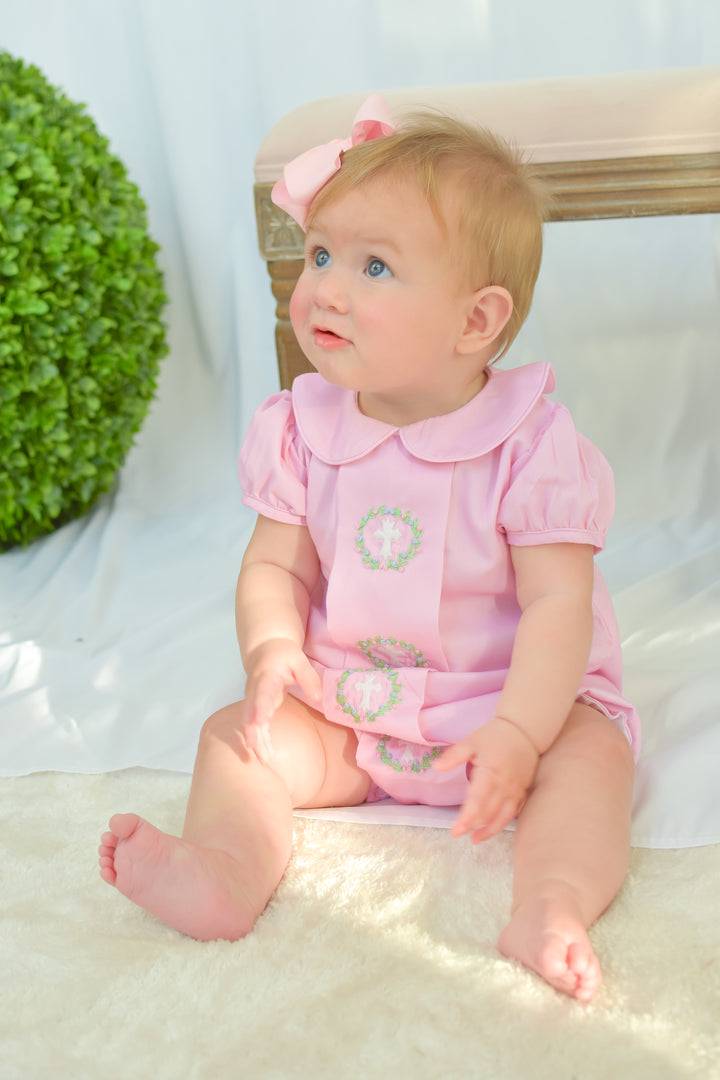 Smocked Cross in Wreath Bubble