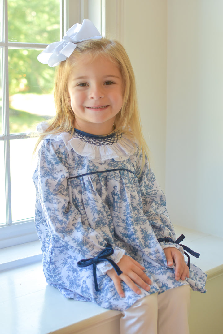 Girls Christmas Toile Smocked Legging Set