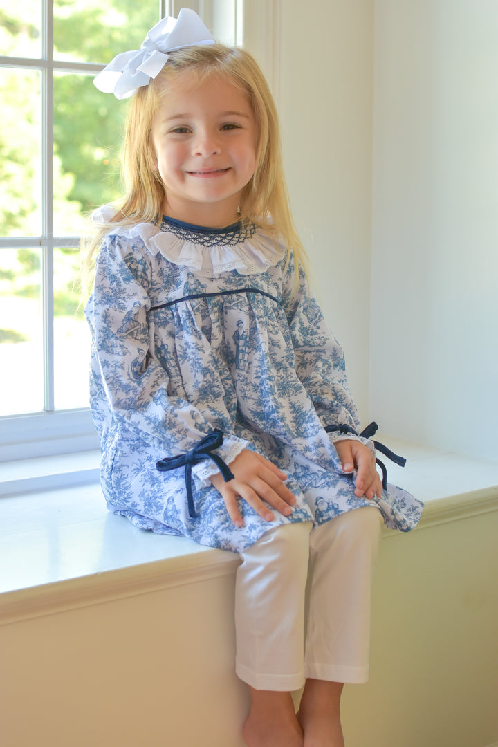 Girls Christmas Toile Smocked Legging Set