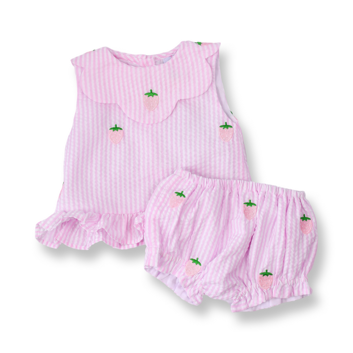 Sadie Strawberry Pink Seersucker Diaper Set