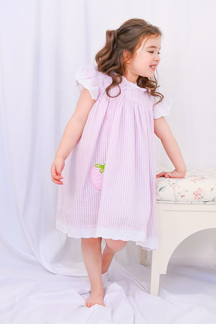 Pink Seersucker Strawberry Dress