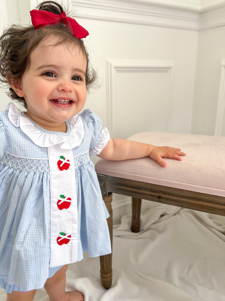 Blue Gingham Apple Diaper Set