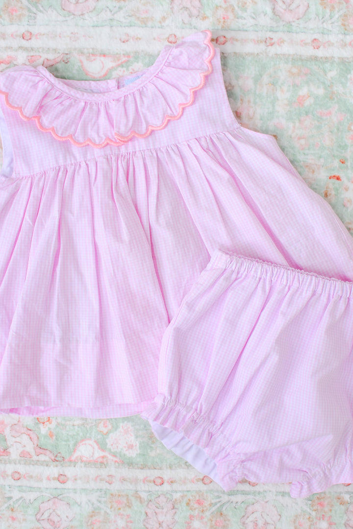 Pink Ruffle Collar Smocked Diaper Set