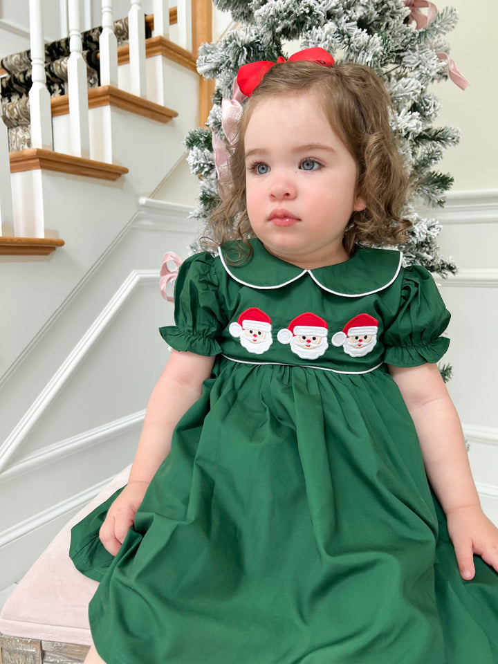 Green Collared Santa Smocked Dress