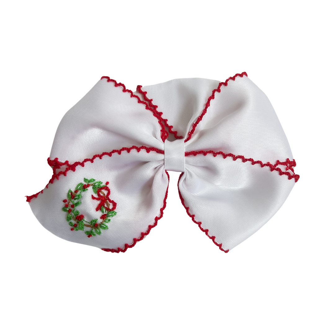 Embroidered Wreath Hair Bow
