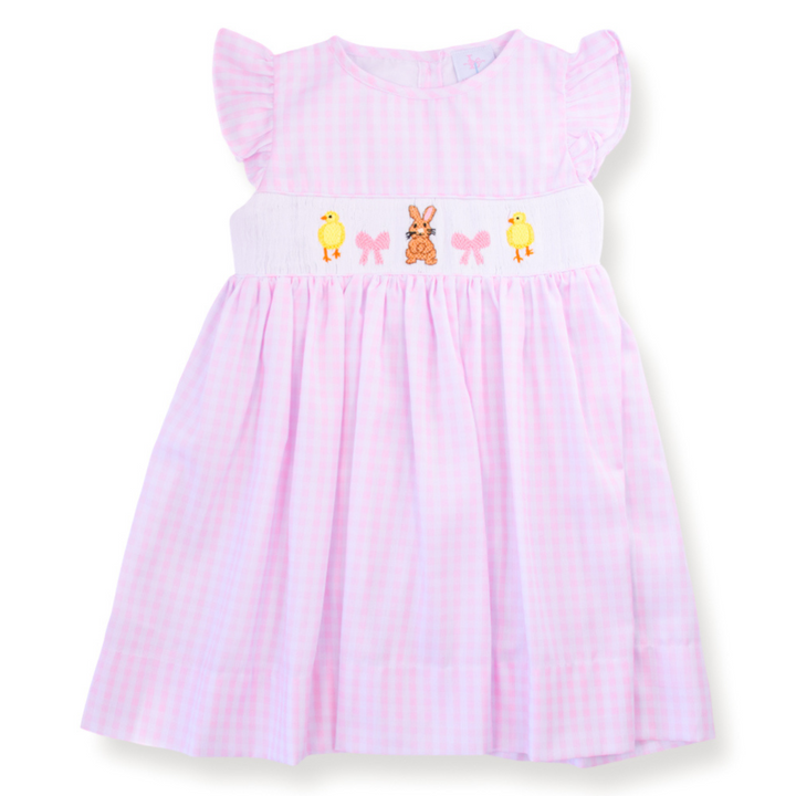 Bunny Chick Pink Gingham Smocked Dress