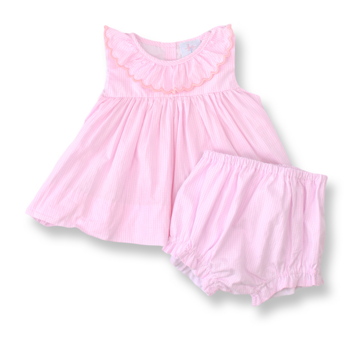 Pink Ruffle Collar Smocked Diaper Set
