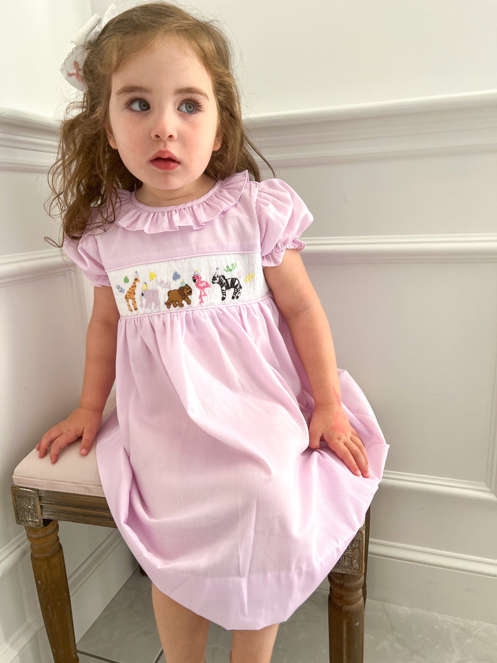Smocked Safari Party Dress - Ruffle Collar
