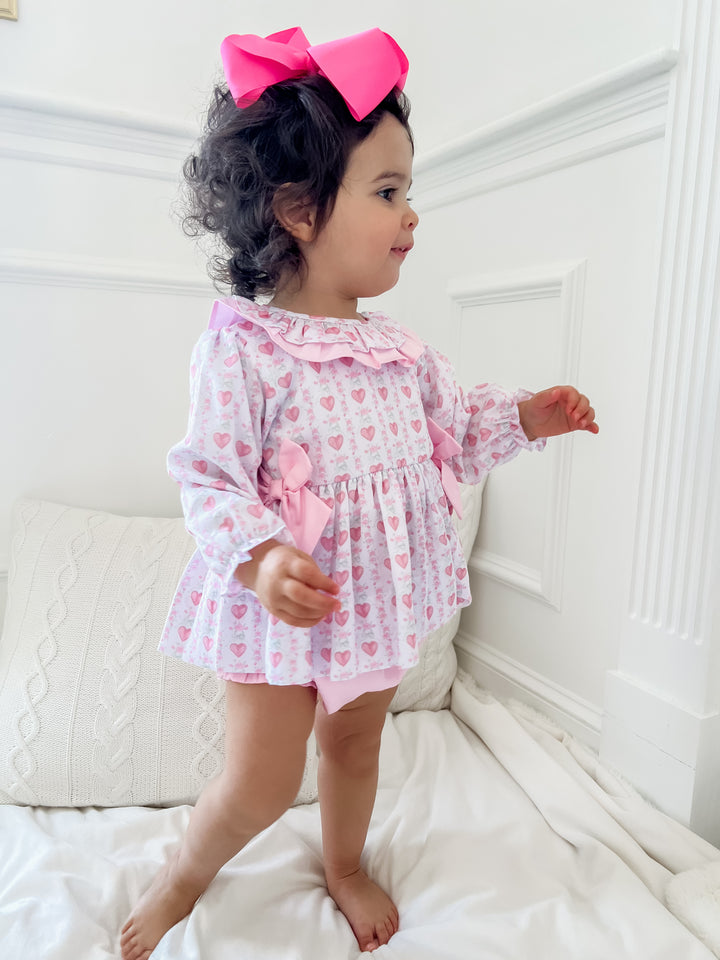 Hallie Heart & Bow Smocked Diaper Set