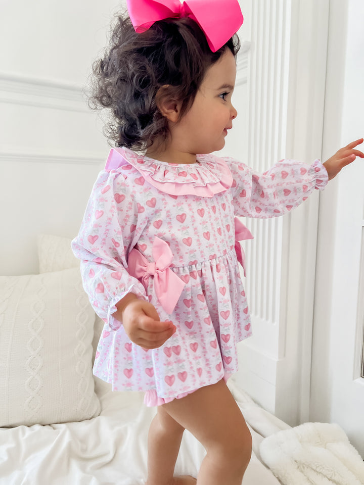 Hallie Heart & Bow Smocked Diaper Set