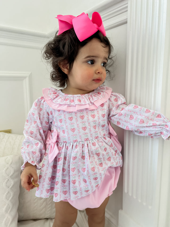 Hallie Heart & Bow Smocked Diaper Set