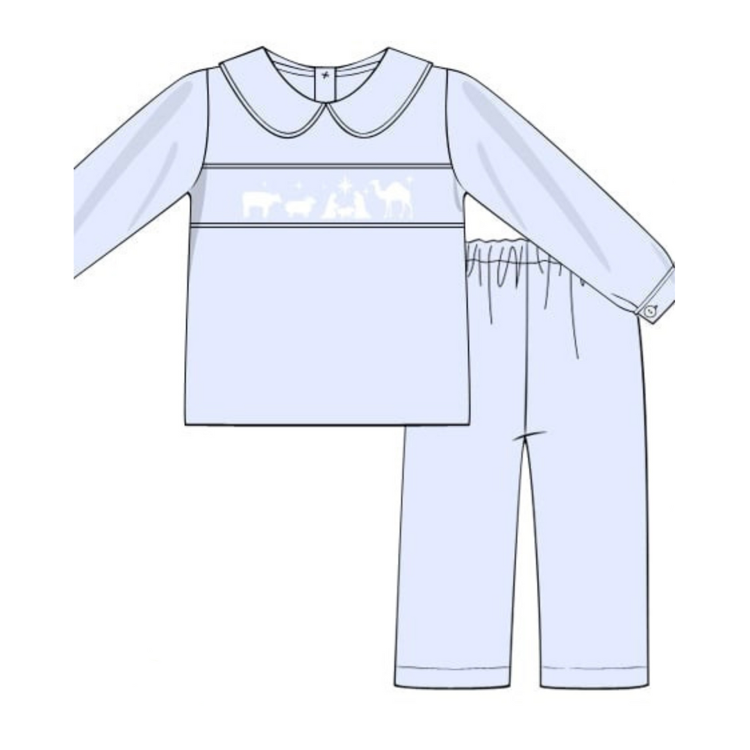 PRE-ORDER Boys Blue Smocked Nativity Pant Set