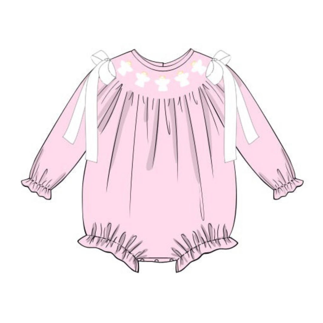 PRE-ORDER Girls Angel Pink Smocked Bubble