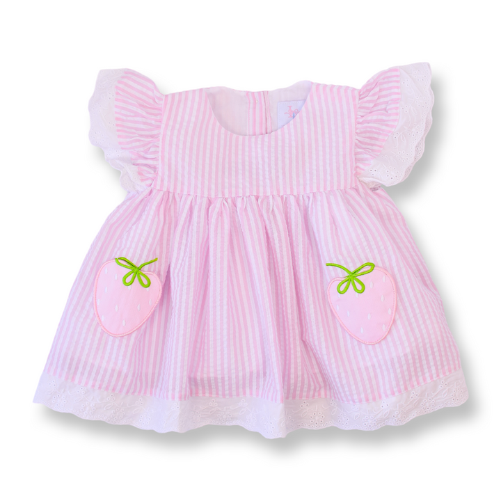 Pink Seersucker Strawberry Dress
