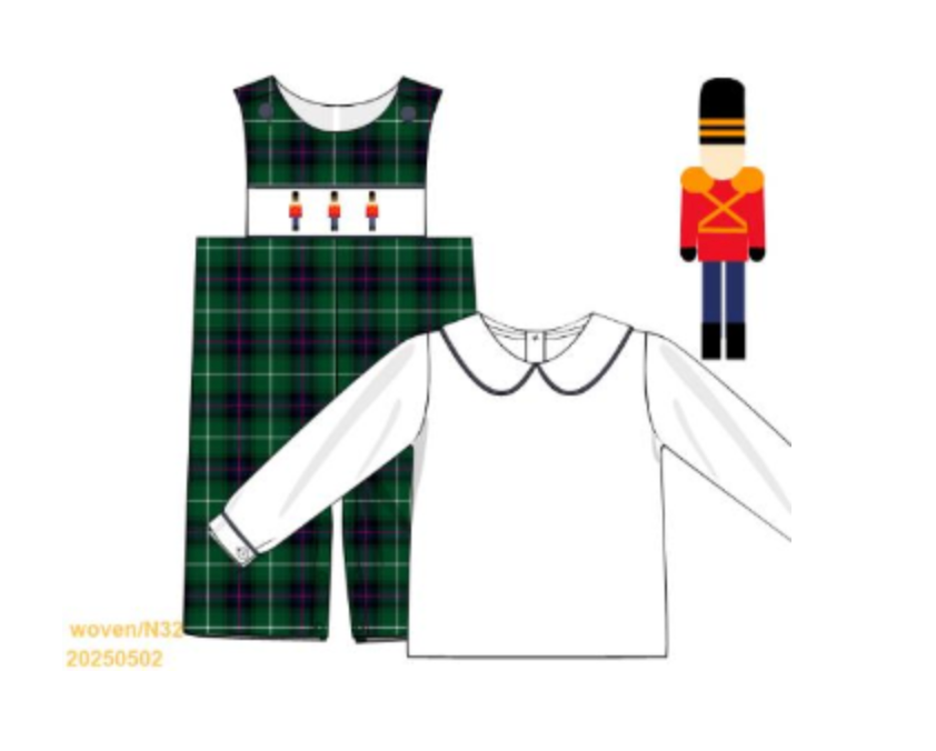 PRE-ORDER Boys Green Plaid Nutcracker Smocked Longall