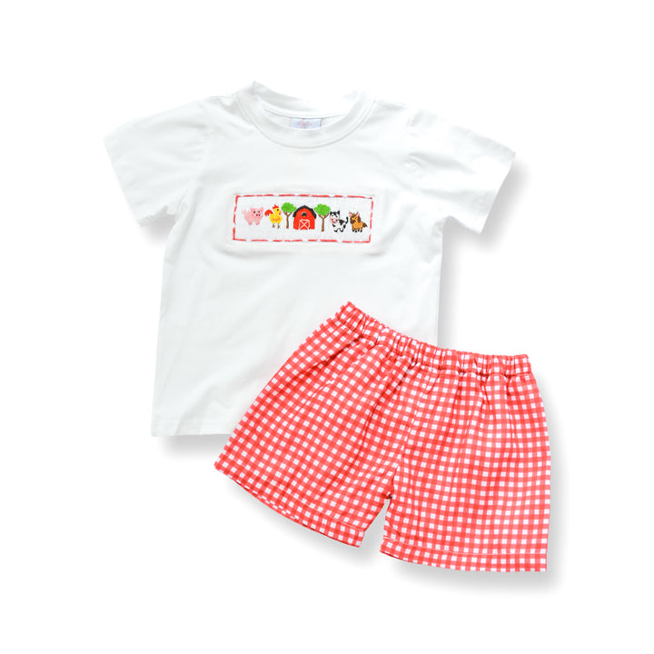 Boys Red Gingham Farm Short Set