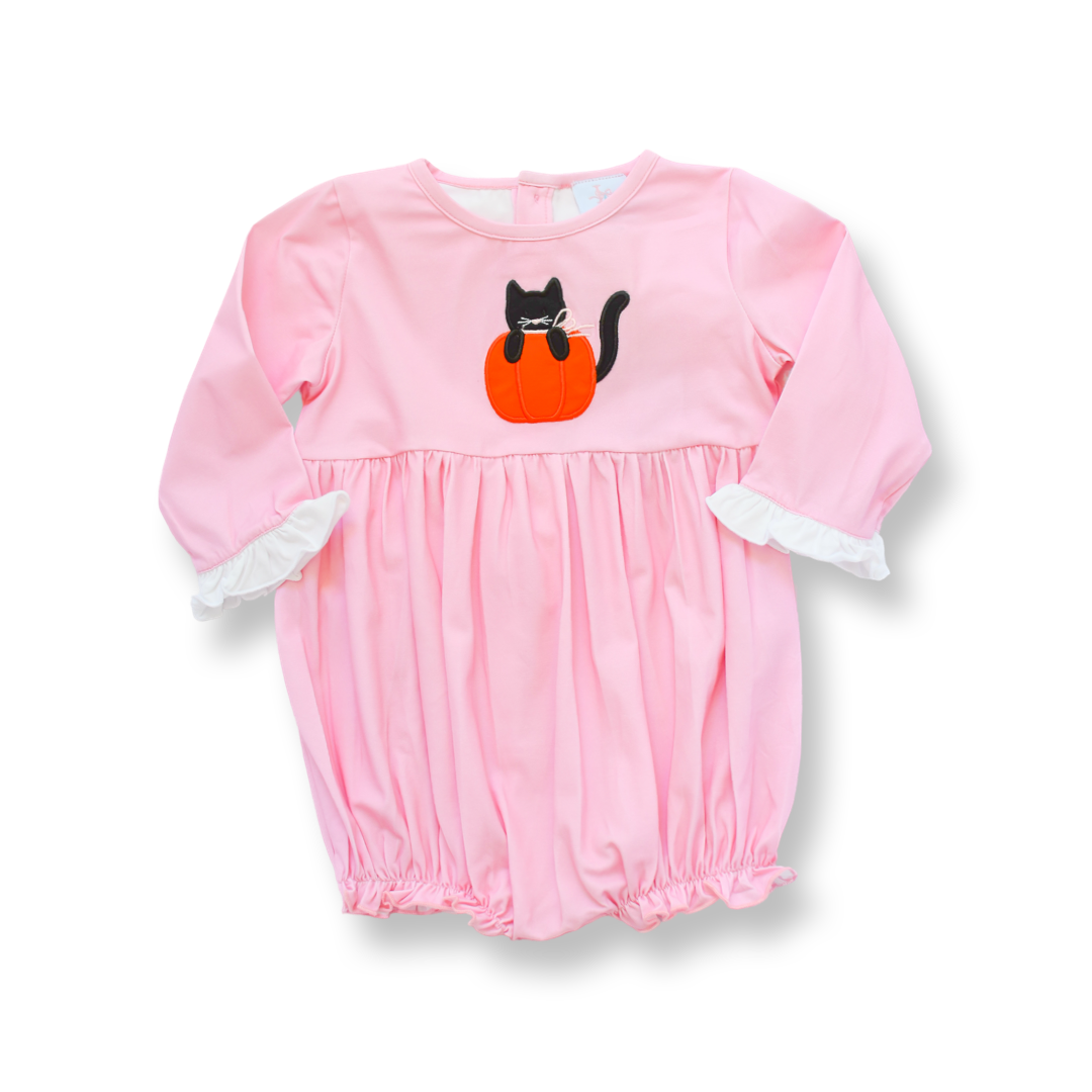 PRE-ORDER Girls Halloween Black Cat Pumpkin Bubble
