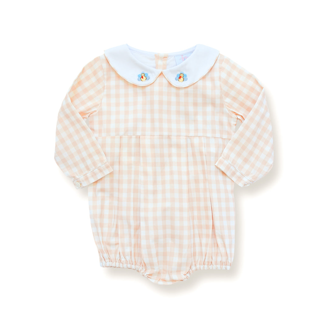 PRE-ORDER Boys Beige Gingham Turkey Collar Bubble