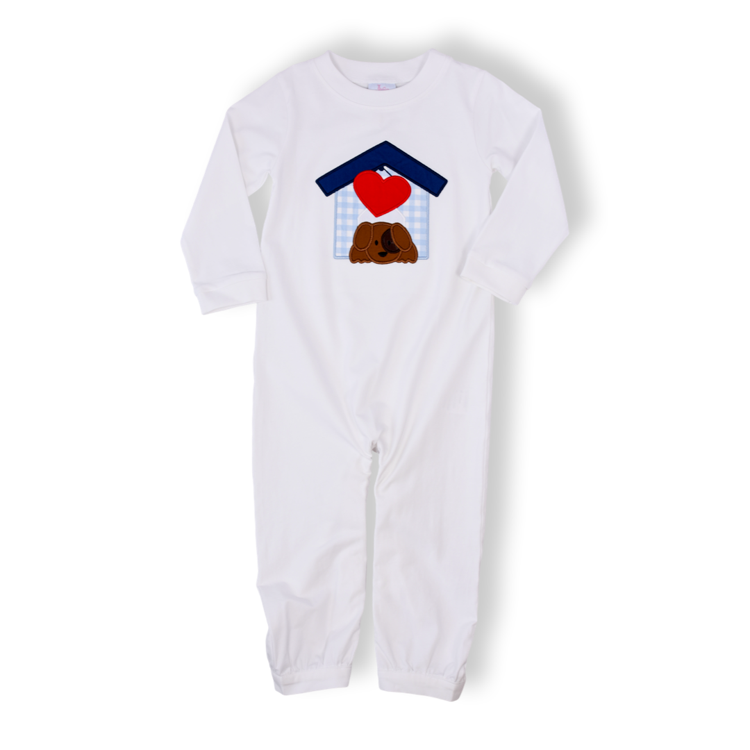 Boy Puppy Love Applique Smocked Romper