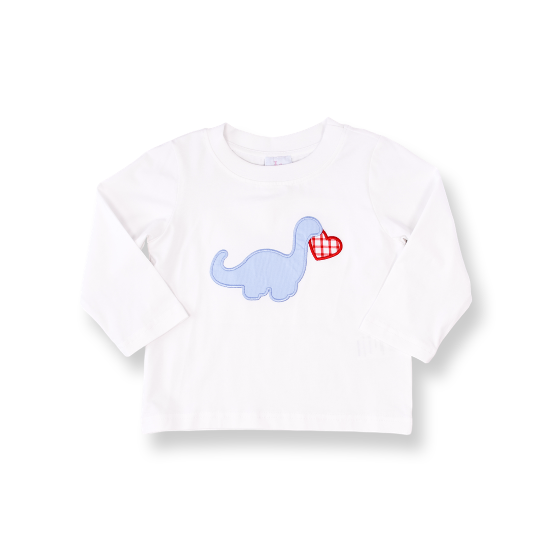 Dino Heart Appliqué Smocked Boy Shirt