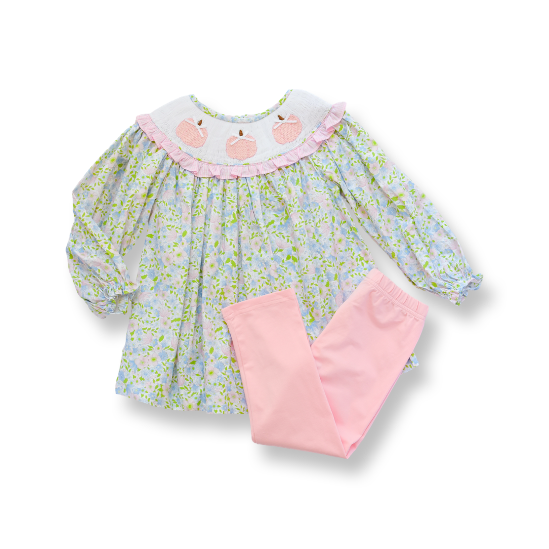 Pink Floral Smocked Pumpkin Legging Set