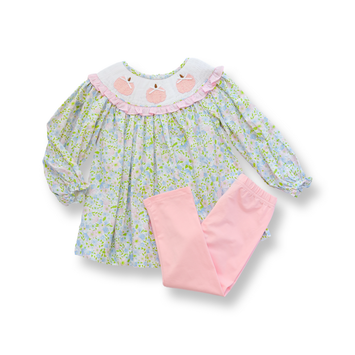 Pink Floral Smocked Pumpkin Legging Set