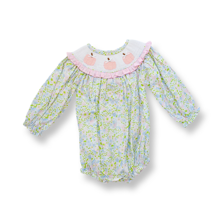 Pink Floral Smocked Pumpkin Bubble