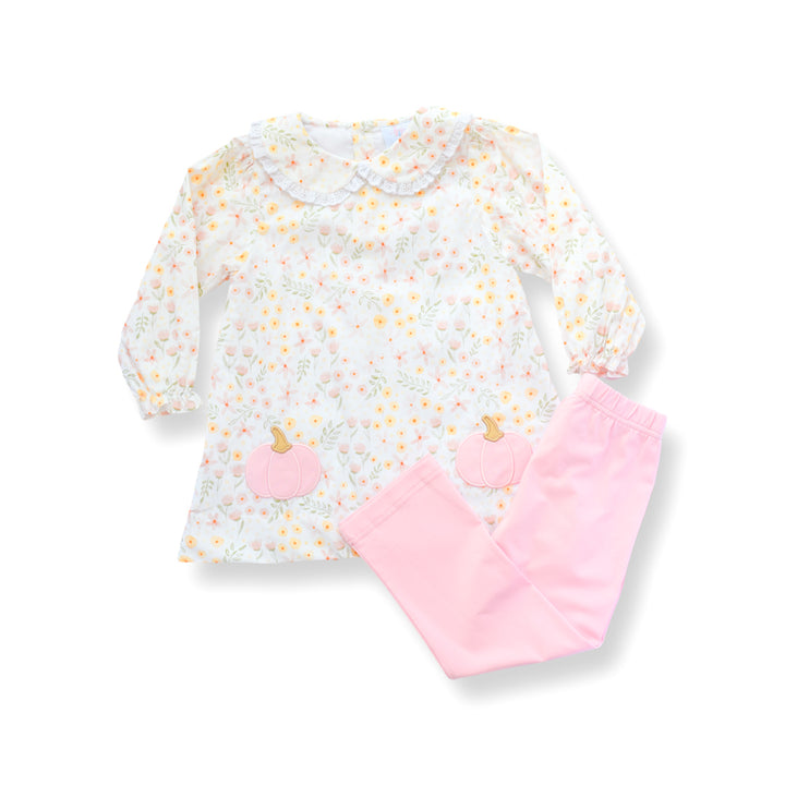 Pastel Floral Pumpkin Long Sleeve Legging Set