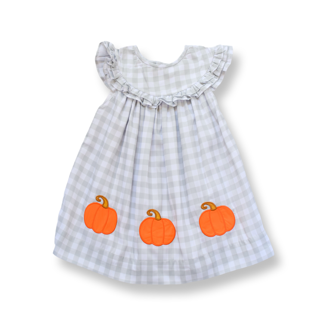 Green Gingham Pumpkin Applique Dress