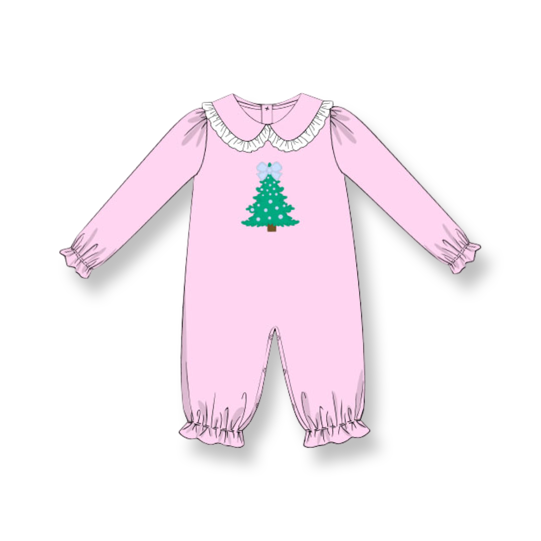 PRE-ORDER Girls Christmas Tree Pink Romper