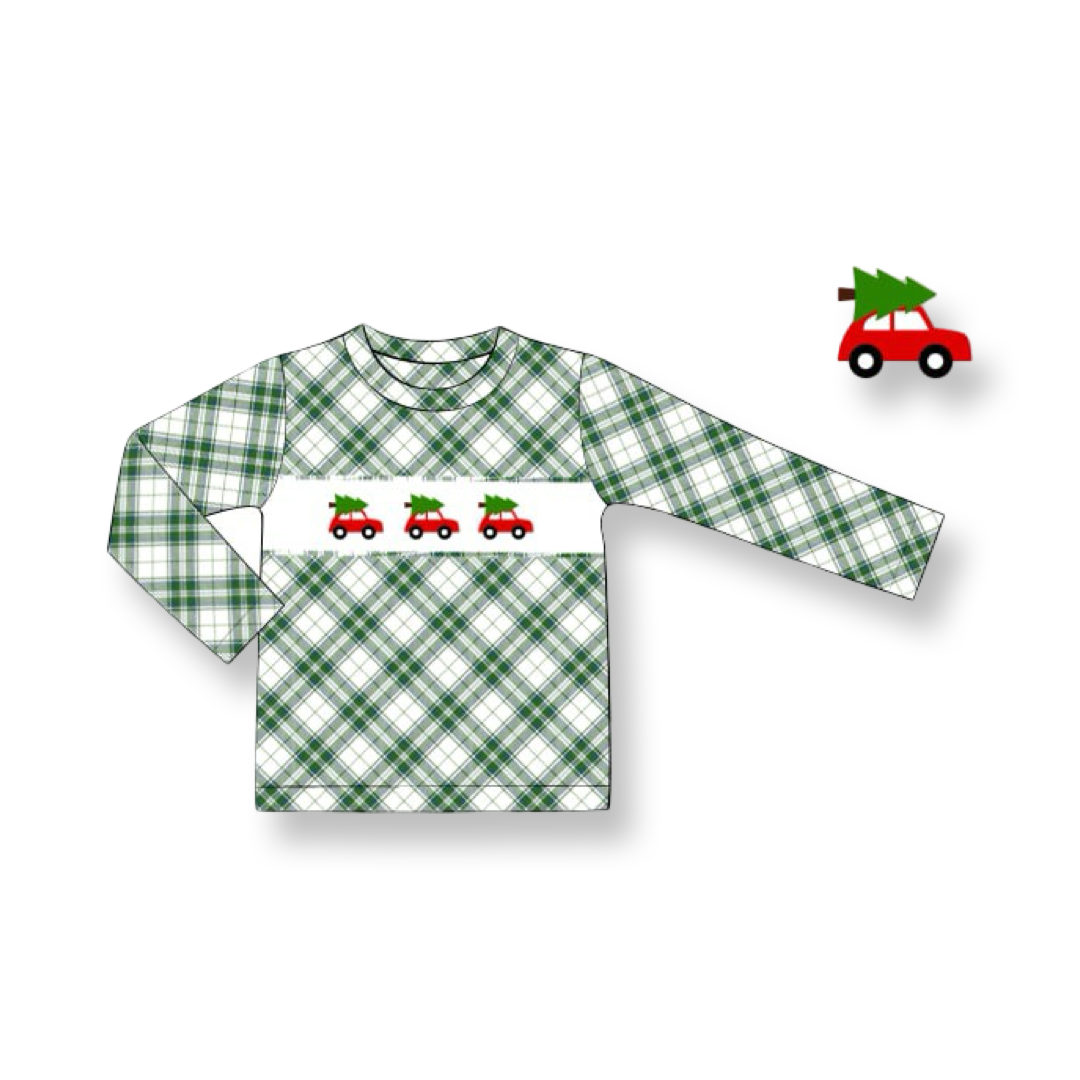 PRE-ORDER Boys Christmas Tree Car Smocked Shirt