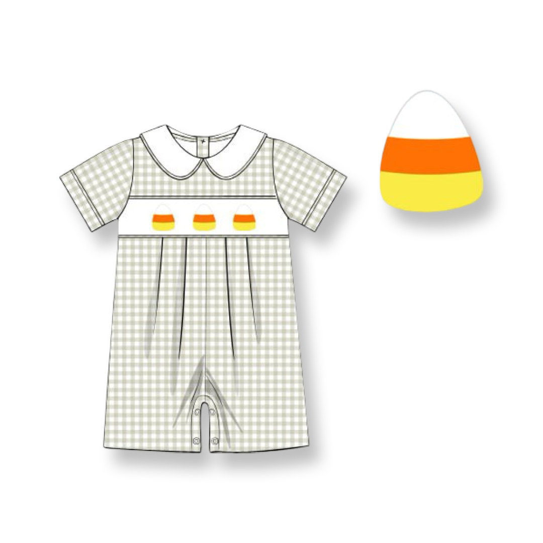 PRE-ORDER Boys Smocked Halloween Candy Corn Romper