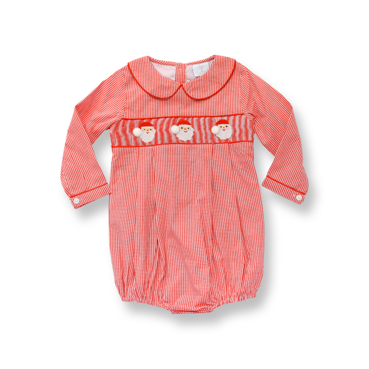 Boys Red Gingham Santa Smocked Smocked Bubble