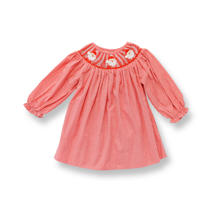 Girls Red Gingham Santa Smocked Dress