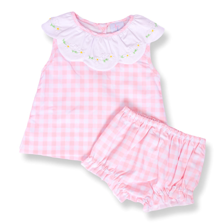 Darla Daisy Pink Gingham Smocked Diaper Set