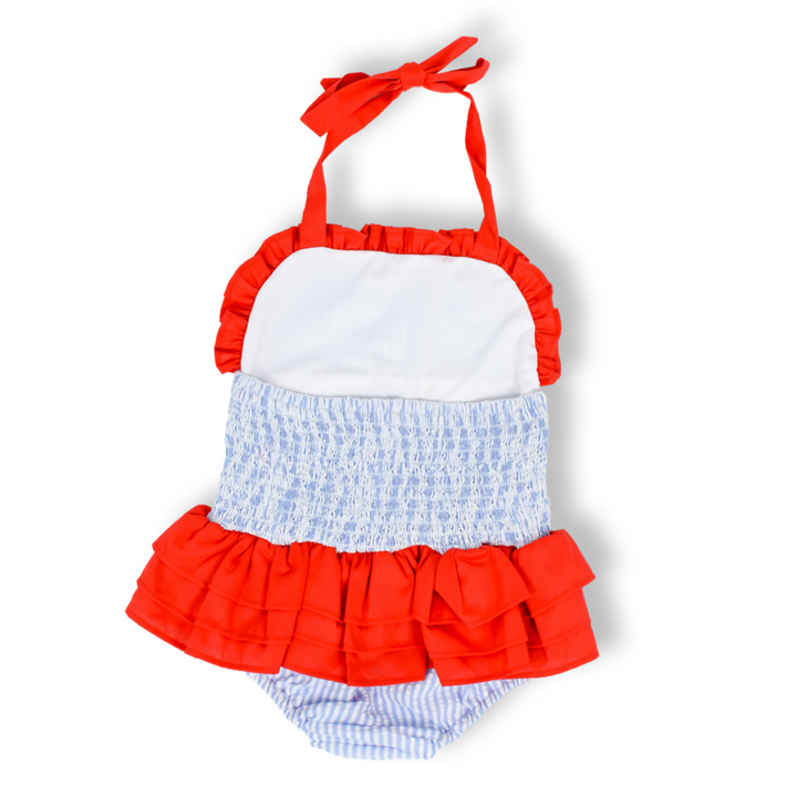 Patriotic Girls Smocked American Flag Swimsuit
