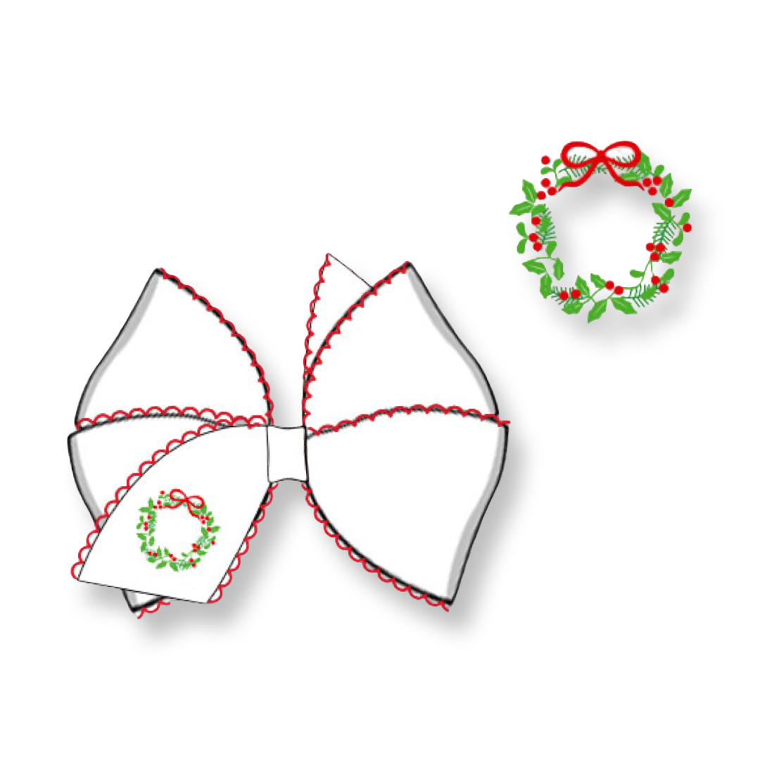 PRE-ORDER Girls Embroidered Holiday Wreath Hair Bow