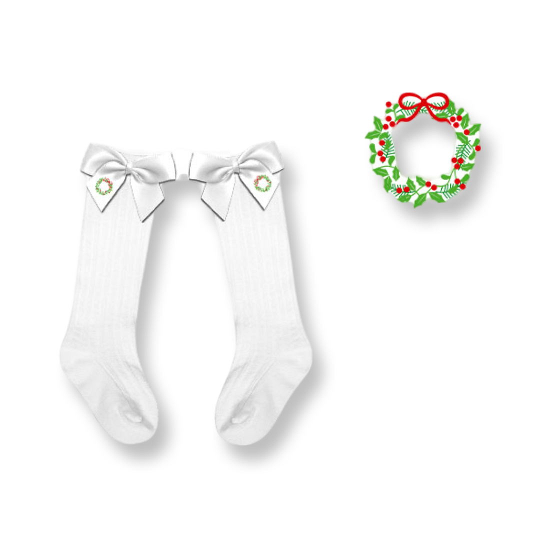 Girls Embroidered Holiday Wreath Socks