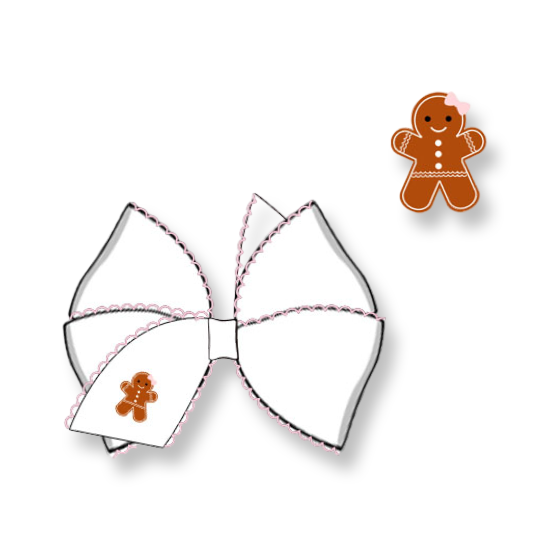 PRE-ORDER Girls Embroidered Gingerbread Hair Bow