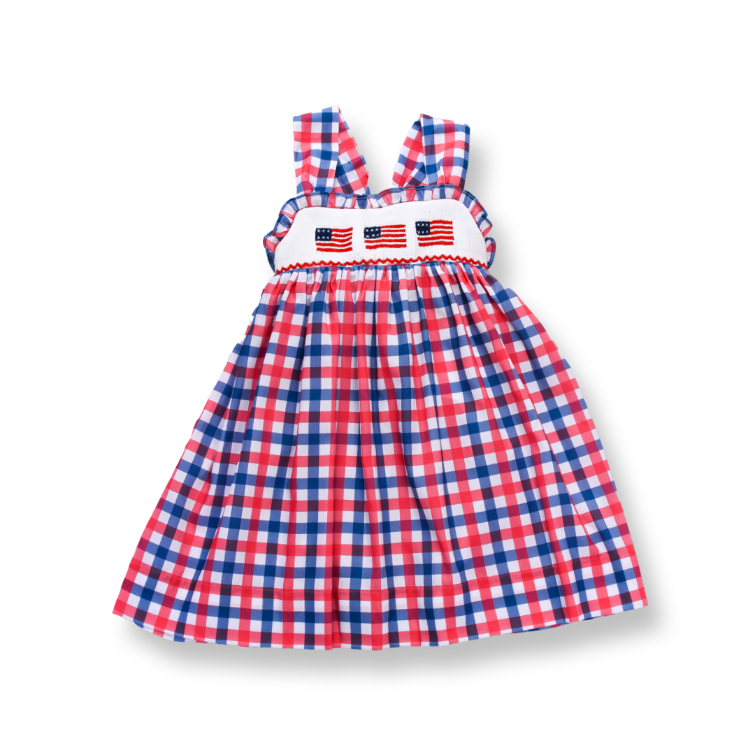 Red White Blue Gingham Patriotic Flag Smocked Dress Red White Blue Gingham Patriotic Flag Smocked Dress