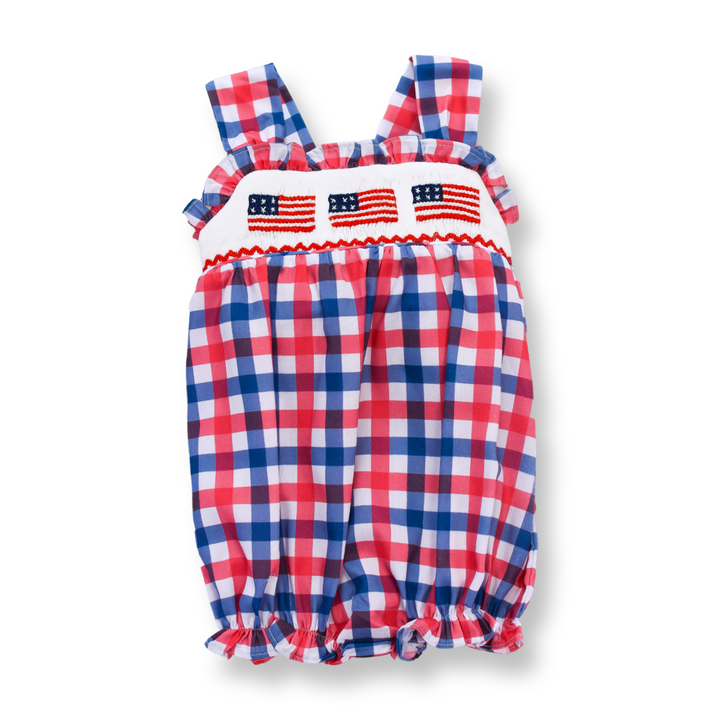 Red White Blue Gingham Patriotic Flag Smocked Bubble