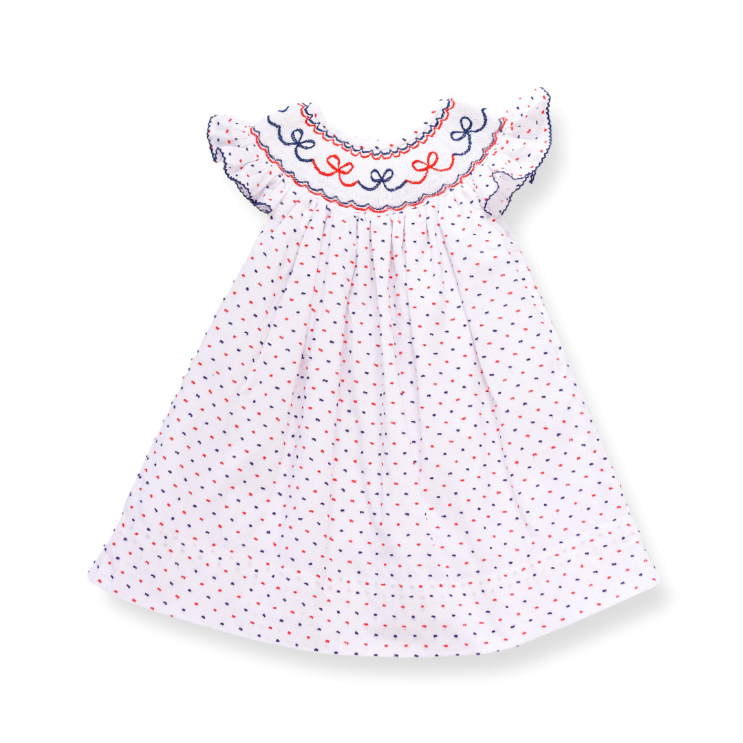 strapless open back dress Red White Blue Swiss Dot Smocked Bow Dress – Lillie & Lilah
