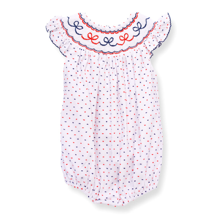 Red White Blue Swiss Dot Smocked Bow Bubble