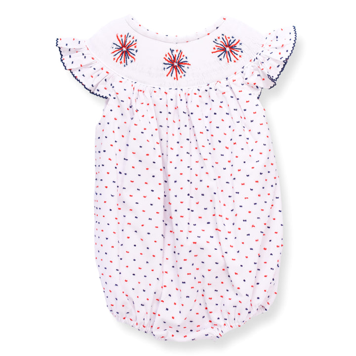 Red White Blue Swiss Dot Smocked Firework Bubble