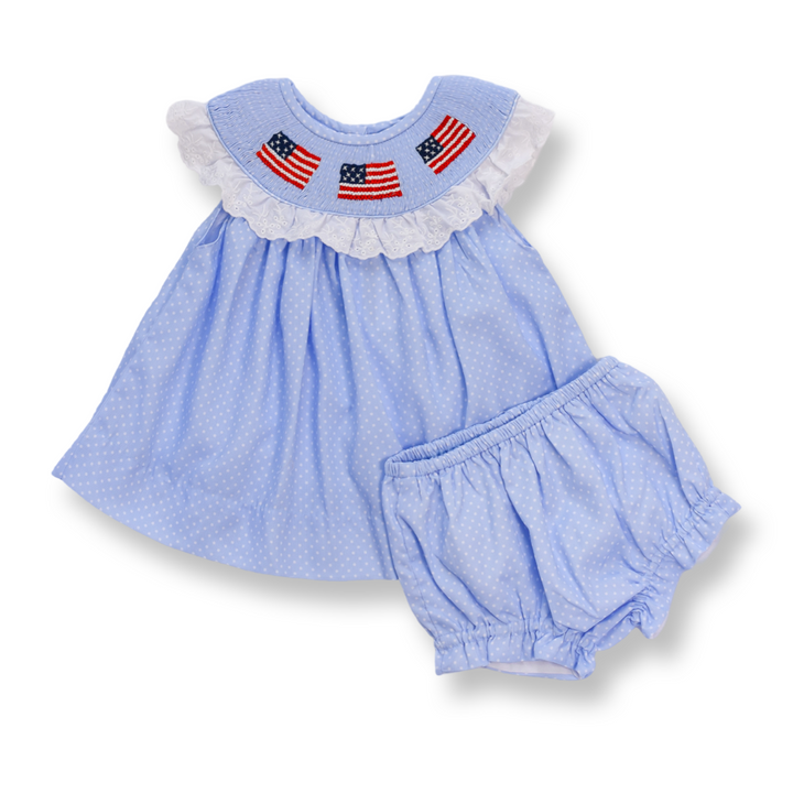 Patriotic Polka Dot Smocked Diaper Set