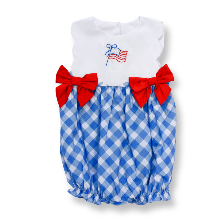 Patriotic Flag Embroidered Bubble with Red Bows