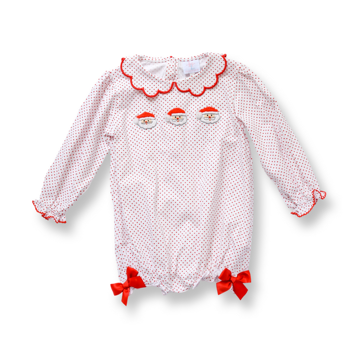 Girls Polka Dot Santa Smocked Bubble