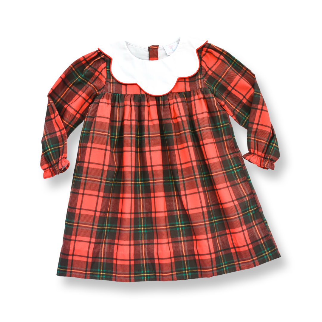 PRE-ORDER Girls Scallop Collar Red Tartan Dress