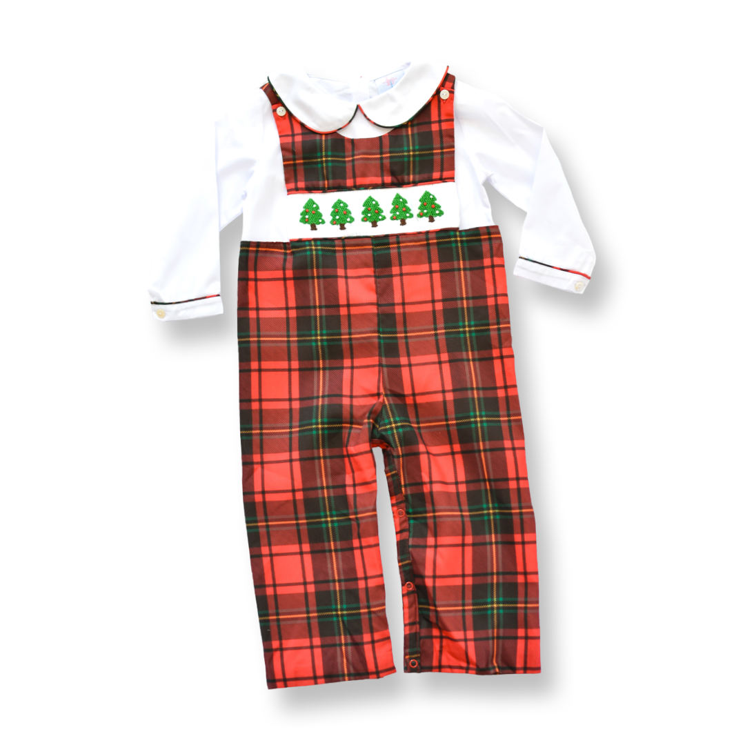 PRE-ORDER Boys Red Plaid Smocked Christmas Tree Longall