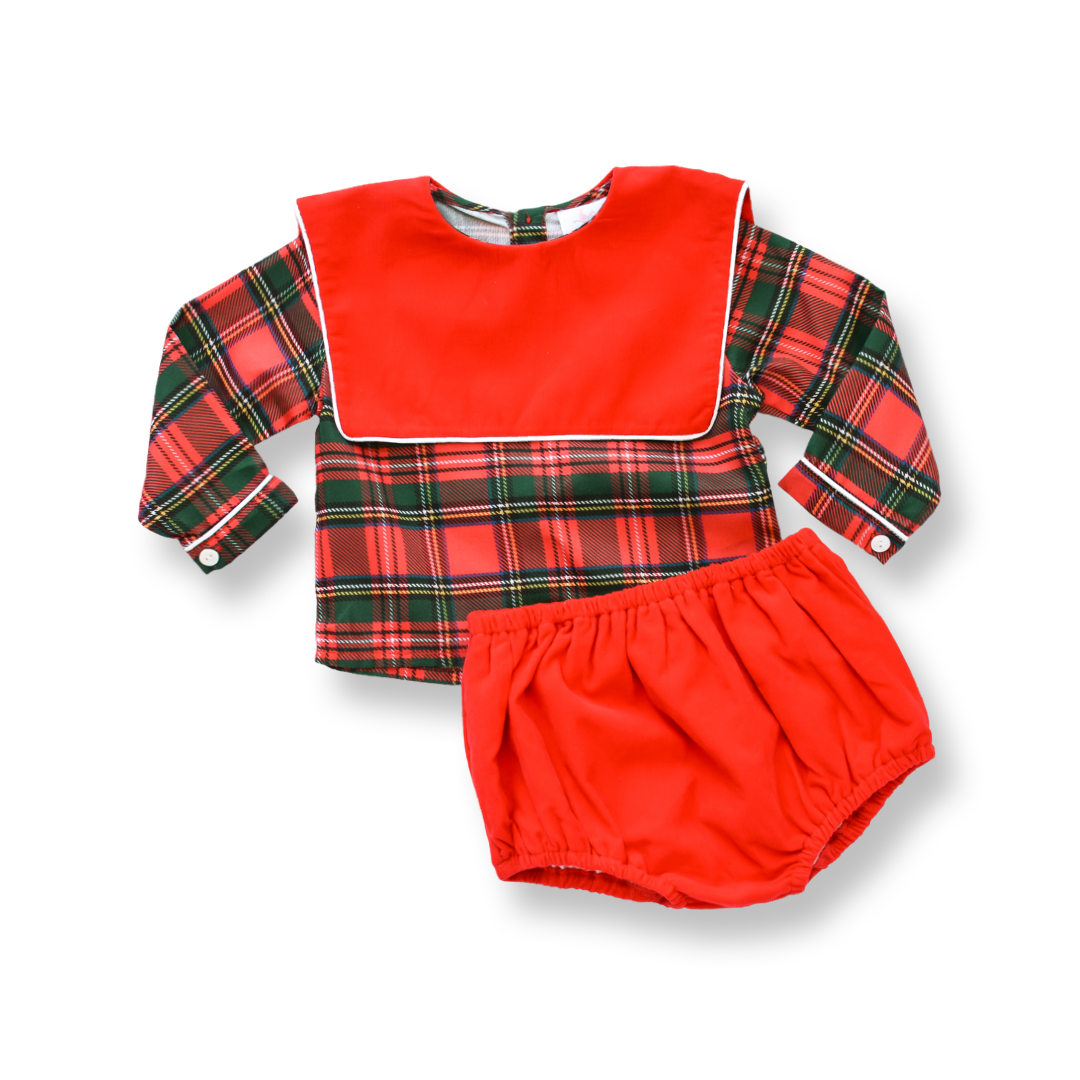 PRE-ORDER Boys Red Corduroy & Plaid Bloomer Set